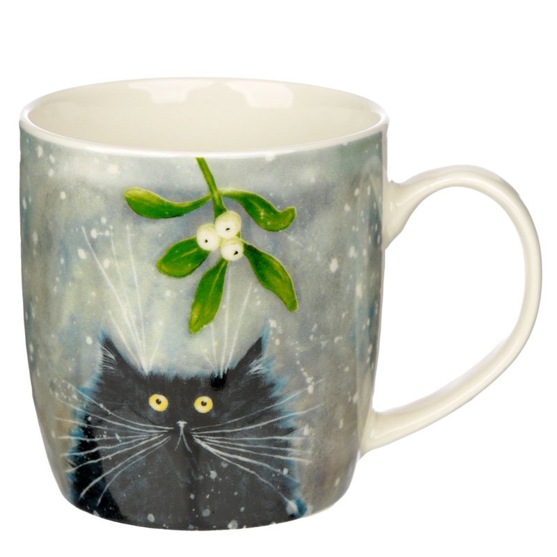 Tazza in porcellana con illustrazione Gatto con Vischio